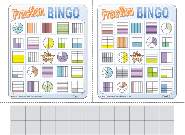 Fun Worksheets - Fraction Bingo worksheet